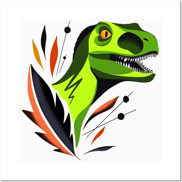 Colorblock velociraptor Wall Art by Jurassic Ink